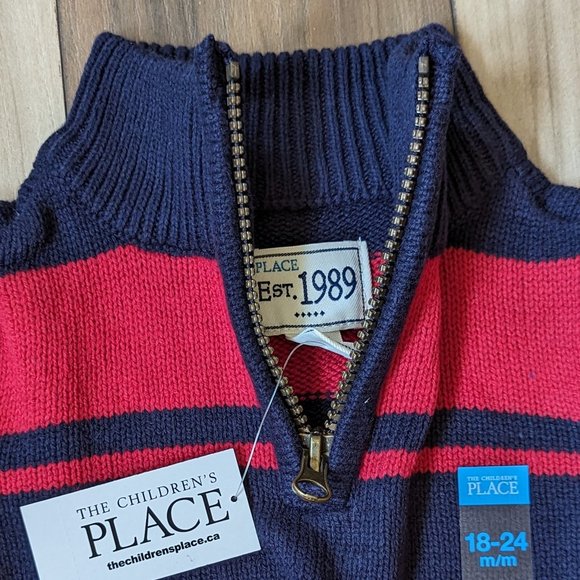 NWT The Children's Place Boys Knit Pullover Sweater Red Striped Cardigan… - Picture 2 of 5